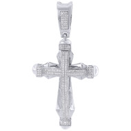 Genuine Diamond Cross Pendant Mens 10K White Gold Round Cut Pave Charm 0.50 Ct.