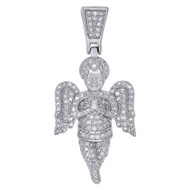 10K White Gold Round Diamond Praying Angel with Wings Pendant Pave Charm 0.66 ct