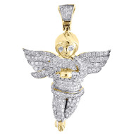 Diamond Angel Pendant 10K Yellow Gold Round Pave Wings Fashion Charm 0.66 Tcw.