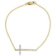 Diamond Sideways Cross Bracelet Ladies 10K Yellow Gold Round Charm 0.17 Tcw. 7"