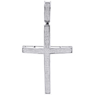Diamond Cross Pendant Mens White Gold Round Cut Domed Skinny Pave Charm 0.87 Ct.