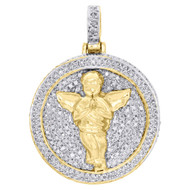 10K Yellow Gold Diamond 3D Praying Angel Medallion Pendant Pave Charm 1 ct.