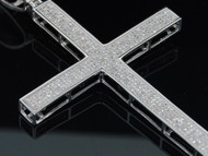 Diamond Cross Pendant .925 Sterling Silver Flat Jesus Charm with Chain 0.86 Ct.