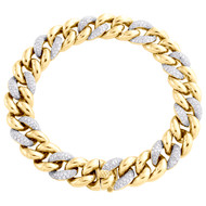 Miami Cuban Diamond Bracelet Mens 10K Yellow Gold 8.5" Pave Round Cut 2.50 Ct.