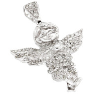 Mini Angel Diamond Pendant 10K White Gold Flying Wings Cherub Charm 0.70 CT