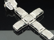 Mens 10K White Gold White Diamond Cross Designer Domed Charm Pendant 0.92 ct.