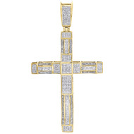 10K Yellow Gold Genuine Diamond Cross Pendant 3" Mens Domed Pave Charm 1 ct.
