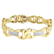 Diamond Bracelet Men's 10K Yellow Gold Round Cut Pave Designer Link 1 Tcw.