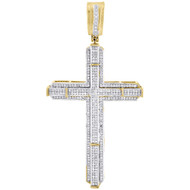 Yellow Gold Diamond Cross Charm Mens Round Cut Fashion Pave Pendant 1 Ct.