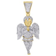 10K Yellow Gold Praying Mini Angel Body Wing Diamond Pendant 1.70" Charm 0.95 Ct