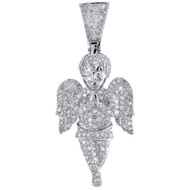 Angel Diamond Pendant 10K White Gold 3D Baby Face Mini Charm Jesus 1.25 CT