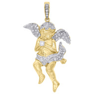 10K Yellow Gold Genuine Round Diamond Praying Angel Wings Pendant Charm 0.43 Ct.