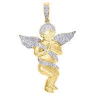 10K Yellow Gold Genuine Round Diamond Praying Angel Wings Pendant Charm 0.46 Ct.