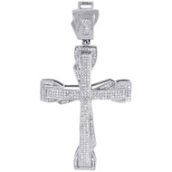 Genuine Diamond Cross Pendant Mens 10K White Gold Round Cut Pave Charm 0.95 Ct.