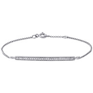 14K White Gold Round Diamond Bar Bracelet 7 Inch Ladies Rolo Chain Link 0.15 Ct.