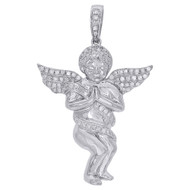 10K White Gold Genuine Round Diamond Praying Angel Wings Pendant Charm 0.46 Ct.