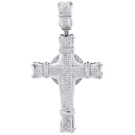 Diamond Cross Charm 10K White Gold Mens Jesus Round Cut Fashion Pendant 1 Ct.
