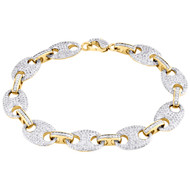 10K Yellow Gold Diamond Lock Puff Gucci / Anchor Link Bracelet 12mm | 4.16 CT.