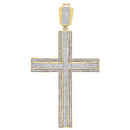 10K Yellow Gold Genuine Diamond Cross Pendant 2.80" Domed Pave Charm 1.22 ct.