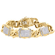 10K Yellow Gold Miami Cuban Link Diamond Bracelet 8.5" Pave Domed Style 4.81 CT.