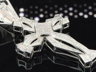 Diamond Cross Pendant Mens 10K White Gold Round Pave Domed Fashion Charm 1.35 Ct