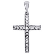10K White Gold Mens 1 Row Round Diamond Cross Pendant 2.10" Pave Set Charm 2 CT.