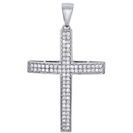 10K White Gold Mens Round Diamond Domed Cross Pendant 2.80" Pave Set Charm 3 Ct.