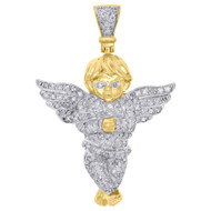 10K Yellow Gold Diamond Pendant 3D Baby Face Mini Praying Angel Charm 0.62 Ct.