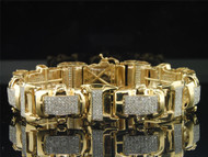 Diamond Bracelet Mens 10K Yellow Gold Round Cut Pave Designer Link 4.50 Tcw