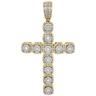 14K Yellow Gold Diamond Cross Pendant 2.40" Mens Flower Set Halo Charm 1.80 Ct.