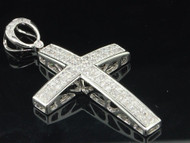 Mens Ladies 14K White Gold Jesus Face Pendant Real Diamond Cross Charm 0.74 ct.
