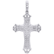 10K White Gold Genuine Diamond Dome Cross Pendant 1.80" Mens Pave Charm 0.17 CT.
