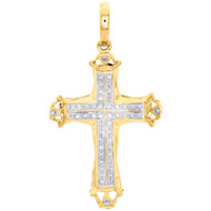 10K Yellow Gold Genuine Diamond Dome Cross Pendant 1.80" Mens Pave Charm 0.17 CT