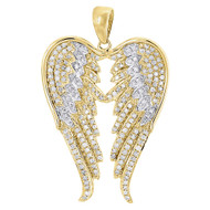 Diamond Angel Wings Pendant .925 Sterling Silver Round Pave Charm 0.75 Ct.