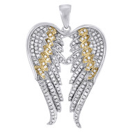 Mens Diamond Angel Wings Pendant .925 Sterling Silver Pave Charm 0.63 Ct.