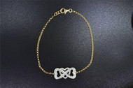 14K Yellow Gold Ladies Round Diamond Heart Charm Infinity Bracelet 7" 0.30 Ct.