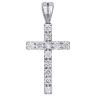 Diamond Mini Cross Pendant Solitaire Round Cut 14K White Gold Real Charm 1/2 Ct.