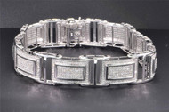 Round Diamond Link Bracelet 10K White Gold 3.65 Ct Mens Pave 8 Inch
