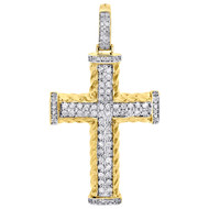 10K Yellow Gold Genuine Round Diamond Rope Cross Mens 2.2" Pendant Charm 1.70 Ct