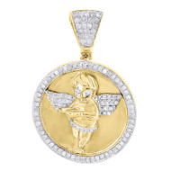 Diamond Angel Medallion Pendant Mens .925 Sterling Silver Round Charm 1/2 Tcw