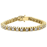 10K Yellow Gold Raised 3D Link Solitaire Round Diamond Bracelet 6.8mm 3.85 Ct.