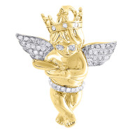 Diamond Angel Pendant Men's 10K Yellow Gold Round Cut Pave Mini Charm 0.23 Tcw.