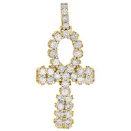 14K Yellow Gold Diamond 3D Ankh Cross Pendant 2" Mens Prong Set Charm 4.40 Ct.