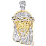 10K Yellow Gold Diamond Jesus Head Face Piece Solid Pendant 3" Pave Charm 5.7 Ct