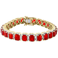 10k Yellow Gold Real Diamond Royal Created Ruby Gemstone 8.5" Bracelet 2.35 Ct.