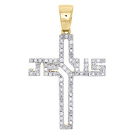 10K Yellow Gold Genuine Diamond Jesus Cross Pendant 1.30" Pave Charm 0.45 Ct.