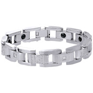Mens Stainless Steel IP-Plated with Diamond 8.5 inch Link Bracelet 3/4 CT.