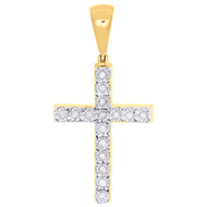10K Yellow Gold Genuine Miracle Set Diamond Cross Pendant 1.70" Charm 0.33 CT.