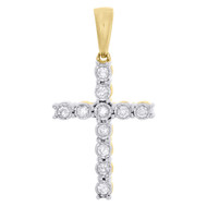 10K Yellow Gold Genuine Miracle Set Diamond Cross Pendant 1.20" Charm 0.40 Ct.
