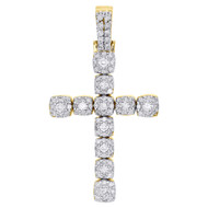 10K Yellow Gold Genuine Diamond 3D Cross Flower Set Pendant 1.85" Charm 1.65 Ct.
